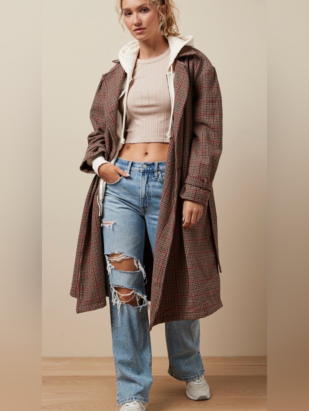 American Eagle Plaid Trench Coat